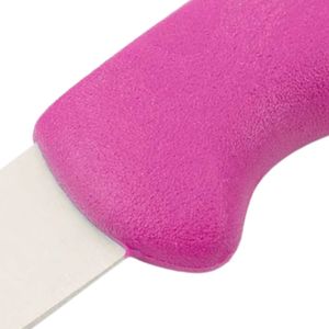 Couteaux de préparation des fruits à manche rose avec lame droite argentée, poignée ergonomique incurvée et repose-doigts pour peler et trancher - Product Image 3