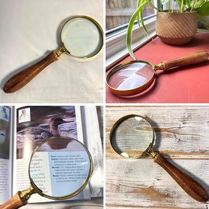Loupe vintage en laiton avec manche en bois, loupe de lecture portative, style antique, décoration de bureau, cadeau - Product Image 6