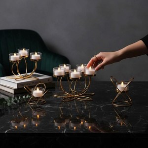 Support de bougie en laiton en forme de lotus, style moderne fait main, pour la maison, les mariages, les centres de table de Noël, durable, par UO - Product Image 4