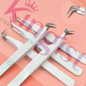 Pince à épiler professionnelle Caesar Looks en acier inoxydable avec logo personnalisé pour extensions de cils, étiquette privée, pince droite et pince biseautée - Product Image 4