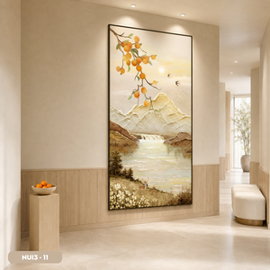 Peinture murale abstraite moderne de paysage de montagne en soie encadrée de qualité supérieure, cascade de rivière, œuvre d'art faite à la main, décoration intérieure OEM - Product Image 2