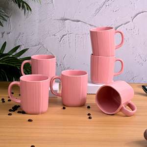 ชุดแก้วกาแฟเซรามิกเคลือบสีชมพูพาสเทล 6 ใบ ใช้กับไมโครเวฟได้ ดีไซน์เรียบง่ายสไตล์บ้านไร่ สำหรับกาแฟสไตล์อินส์ - Product Image 1