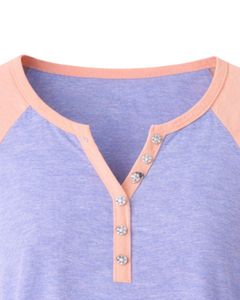 T-shirt pour femme lavande pêche à manches courtes, col Henley, haut à manches raglan, en coton doux, coupe décontractée, respirant, pour l'été et le quotidien - Product Image 6