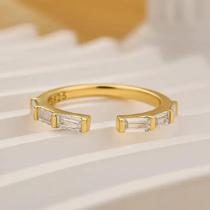 925 Moissanite Diamond <b>Open</b> Emerald Cut Half Wedding Band In Sterling Silver Yellow Gold Plated Moissanite Jewelry for Women's - Product Image 6
