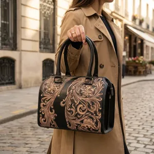Vintage Women's <b>Handbag</b> Genuine Leather Bags Shoulder Bags Embroidery Pattern Leather <b>Handbags</b> for Women - Product Image 3