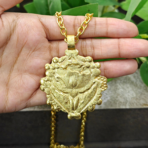 Bohemian jewelry multi blue turquoise gemstone floral design pendant solid brass 18k gold plated oval link chain women <b>necklace</b> - Product Image 6