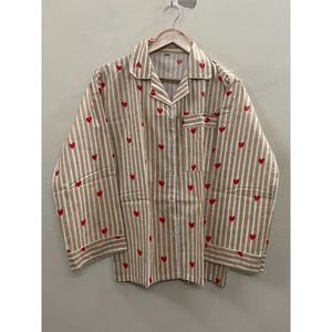 Ensemble de pyjama pour femmes en coton 100% avec imprimé CŒUR, vêtements de nuit doux et respirants en tricot, taille élastique, deux pièces, vêtements de détente - Product Image 4