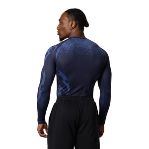 T-shirt de compression personnalisé pour homme, bleu marine, à manches longues, col rond, coupe ajustée, pour entraînement sportif, protection anti-UV, sous-vêtement technique - Product Image 2