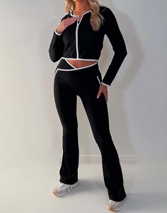 Seamless Women Yoga Set Cross Back Sports Bra High Waist Leggings Long Sleeve Jacket Workout Activewear - Product Image 4
