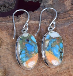 Boucles d'oreilles faites à la main en argent Sterling 925 de haute qualité Oyster Copper Turquoise Peace Pattern Gift pour les filles et les proches - Product Image 6