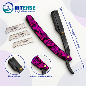 Rasoir droit professionnel pour barbier avec lame remplaçable et boîte de 100 lames de rasoir - Product Image 6