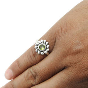 Natural Peridot Gemstone Cocktail Flower Green <b>Ring</b> <b>Crafted</b> From 925 Sterling Silver Handmade Round Cut Gemstone Boho Jewelry - Product Image 4