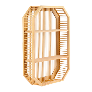 Wholesale Boho Octagon Shape Rattan Bamboo <b>Shelf</b> Handmade Wall Mounted Decor for Boutique Hotel Spa Restaurant - Product Image 3