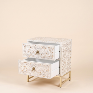 Modern Mother Pearl Floral Design <b>White</b> <b>Bedside</b> <b>Table</b> Cabinet Living Room Furniture India Quality Handicrafts - Product Image 5