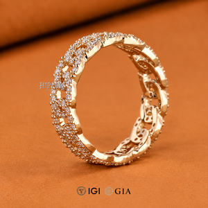 Bague Chaîne Miami Cuban Link, Bague Unisexe avec Diamant de Laboratoire Rond Taillé 1.0 TW, Bague de Mariage Diamantée, Bague de Fiançailles - Product Image 3