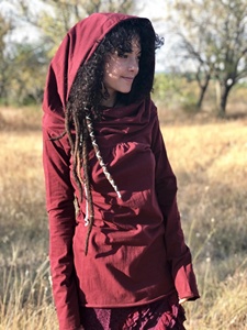 เสื้อคลุมมีฮู้ดสไตล์โบฮีเมียน ผ้าฝ้ายยืด คอวัว แขนยาว สไตล์แฟรี่คอร์ เอล์ฟ เสื้อผ้าสำหรับงานเทศกาล เสื้อทรงหลวมสำหรับฤดูร้อน สไตล์โบฮีเมียน - Product Image 2