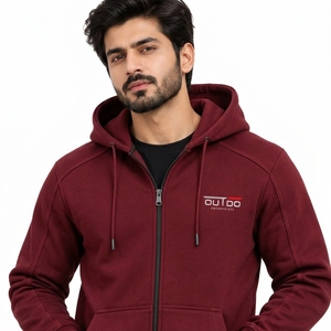 Adjustable Hood Front Pockets Casual Streetwear Soft Fleece Men <b>Full</b> <b>Zip</b> <b>Hoodie</b> Lightweight Fabric Comfortable Construction - Product Image 5