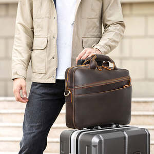 Maletín de Cuero de Grano Completo, Bolso Mensajero de Cuero Clásico, Maletín de Negocios para Viajes de Oficina y Uso Diario - Product Image 3