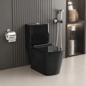 Inodoro Moderno de Cerámica Negra de Una Pieza con Doble Descarga, Montado en el Suelo, con Sifón en P, Ecológico, para Hotel, Villa, Centro Comercial - Product Image 1