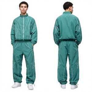 Men's Sportswear Eco-friendly Solid Waterproof Patchwork Zip up Polyester Cotton Windbreaker Track Jacket <b>Pants</b> Set Wholesale - Product Image 1