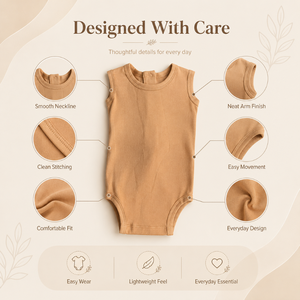 100% Cotton Baby Tank | Sleeveless O-Neck Soft Breathable Summer Everyday Infant Wear Snap Closure Comfortable Unisex Outfit - Product Image 3
