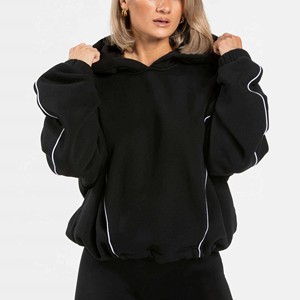 Sudadera con Capucha Negra Extra Grande, Manga Larga, Tejido de Punto Sólido, Algodón, Unisex, para Otoño - Product Image 6