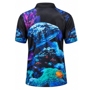 เสื้อโปโลผู้ชายสีดำแห้งเร็วพิมพ์ลายปลา UPF 50 สำหรับใส่ตกปลากลางแจ้ง - Product Image 3