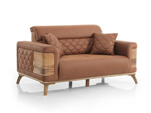 Luxury Solid Teak <b>Wood</b> <b>Sofa</b> Set Modern Mid Century Cognac Leather 3 2 1 Seater Quilted <b>Sofa</b> Coffee Table Villa Living Room - Product Image 2