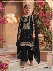 Salwar Kameez Tradicional Pakistaní para Mujer - Traje de Fiesta para Bodas, para Todas las Temporadas, Seda Rangoli con Bordado, Kameez y Dupatta - Product Image 6