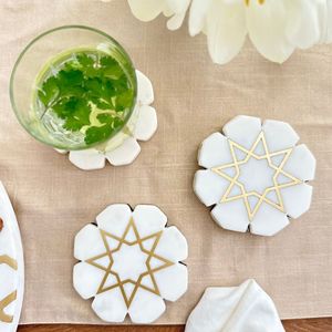 Hand Crafted Design Marble Coaster With Brass Strip Stone Coaster With Brass <b>Mats</b> & Pads At very best sell Price - Product Image 6