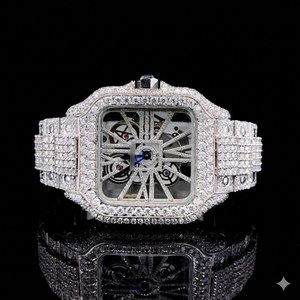 Montre analogique de luxe pour homme en acier inoxydable, style hip-hop, avec diamants, mouvement à quartz, tendance, mode streetwear, idéale pour un cadeau - Product Image 2