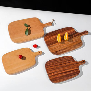 Planche à découper en gros, épaisse, grande, vierge, ronde, personnalisable, en noyer noir, bois d'acacia ou bambou, avec poignée - Product Image 5