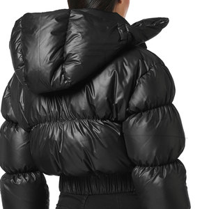 Women's Solid Color Winter Short Crop Bubble Long Sleeve <b>Zipper</b> Breathable Waterproof Windproof Knitted Crocheted Outdoor Puffer - Product Image 6