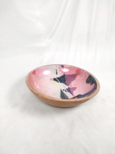 Tazón de madera de mango con diseño personalizado impreso en esmalte, hecho a mano, redondo, con forro floral, para decoración de mesa de cocina en el hogar. - Product Image 5