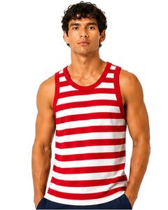 Red <b>White</b> Striped <b>Men</b> Cotton Tank Top Sleeveless <b>Vest</b> Casual Summer Gym Fitness Shirt Breathable Loose Fit Streetwear Tank Top - Product Image 1