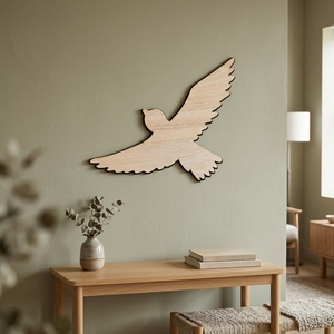 Silhouette murale artisanale en bois d'oiseau en vol, sculpture murale minimaliste en bois naturel de colombe en vol, décoration pour chambre d'enfant et salon - Product Image 4