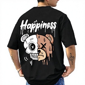 T-shirt oversize en molleton sérigraphié avec motif, manches courtes, 100 % coton épais pour homme - Product Image 4