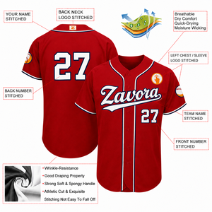 Maillot de baseball rouge pour hommes, boutonné, uniforme d'équipe par sublimation, nom et numéro brodés, fournisseur OEM de vêtements de sport en gros - Product Image 4