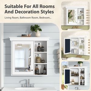 Armadietto da Bagno a Parete 30x28 con Specchio e Organizer per Toilette, Bianco - Product Image 6