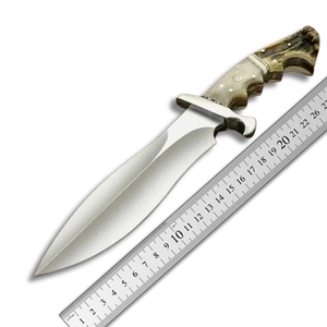 Couteau utilitaire Bowie A&M ENTERPRISES fait main en acier inoxydable à pointe tombante, manche droit en bois de cerf, étui en cuir, garantie 3 ans - Product Image 3