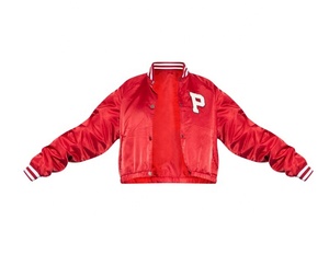 Blouson Bomber en Satin Personnalisé pour Femme, Manches Longues, Boutonné, Style Universitaire Décontracté, Grande Taille, Coupe Courte, Respirant - Product Image 1