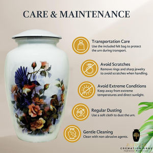 Urna Funeraria Floral con Diseño de Pájaro para Cenizas Humanas |   Urna Funeraria Metálica para Adultos |   Memoriales Decorativos Ecológicos y Duraderos de 220 Pulgadas Cúbicas - Product Image 6