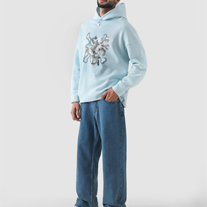 Sweat-shirts à capuche en molleton uni pour hommes, avec logo imprimé, en molleton de coton, pour l'hiver, coupe oversize, épaules tombantes, respirants, basiques pour hommes - Product Image 5