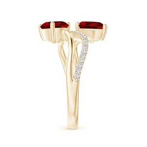 Bague Bypass à Deux Pierres en Or Massif 14K avec Grenat Rouge Naturel Taillé Poire et Diamants Pavés – Qualité Supérieure - Product Image 3