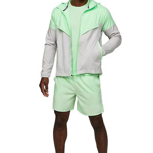 Ensemble de veste à capuche pour homme, respirant, séchage rapide, tricoté, sportif, streetwear, shorts d'été, vert et blanc - Product Image 1