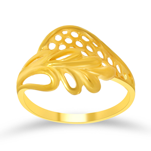 Anello Celestia Leaf Wave placcato oro, ispirato alla natura, traforato, da donna, elegante anello a foglia astratta. - Product Image 1