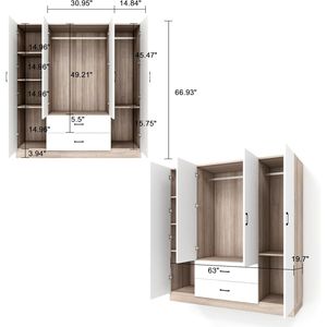Grand placard de rangement en bois garde-robe tringle à suspendre Lot de 2 armoires de chambre Armoire à porte Armoire à tiroirs Armoires en bois Armoires en bois - Product Image 2