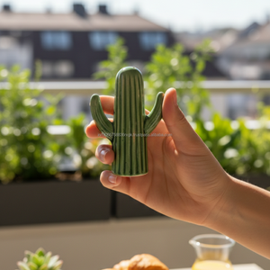 Juego de Salero y Pimentero de Cerámica con Diseño de Cactus |   Vajilla con Acabado Retro Glaseado |   Accesorio Decorativo Ecológico para Cocina y Comedor - Product Image 6