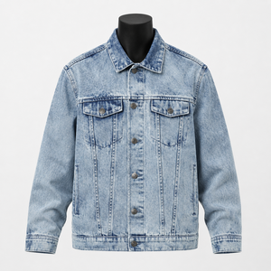 Custom Men <b>Light</b> Blue Washed Denim <b>Jacket</b> Vintage Trucker Jean <b>Jacket</b> Casual Streetwear OEM ODM Manufacturer - Product Image 1