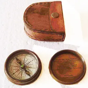 Beautiful Promotional Gift Vintage Nautical Compass, Brass Compass in Leather Case, Sailing Hiking Adventure Compass in Box